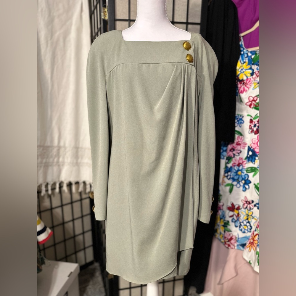Pierre Balmain Green Dress with Gold Buttons